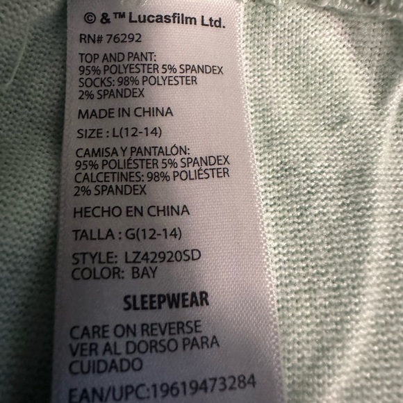 NWT Star Wars Long Sleeve Top and jogger Pants pajama set size L (12-14) - Picture 7 of 8